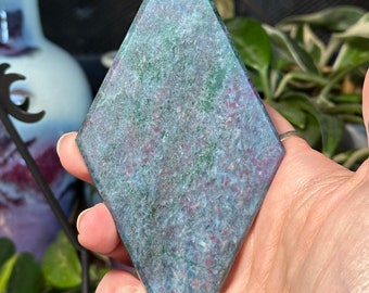 Blue kyanite, green Fuschite and UV reactive Ruby diamond With or Without stand