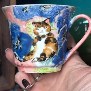 Hand painted porcelain cat teacup