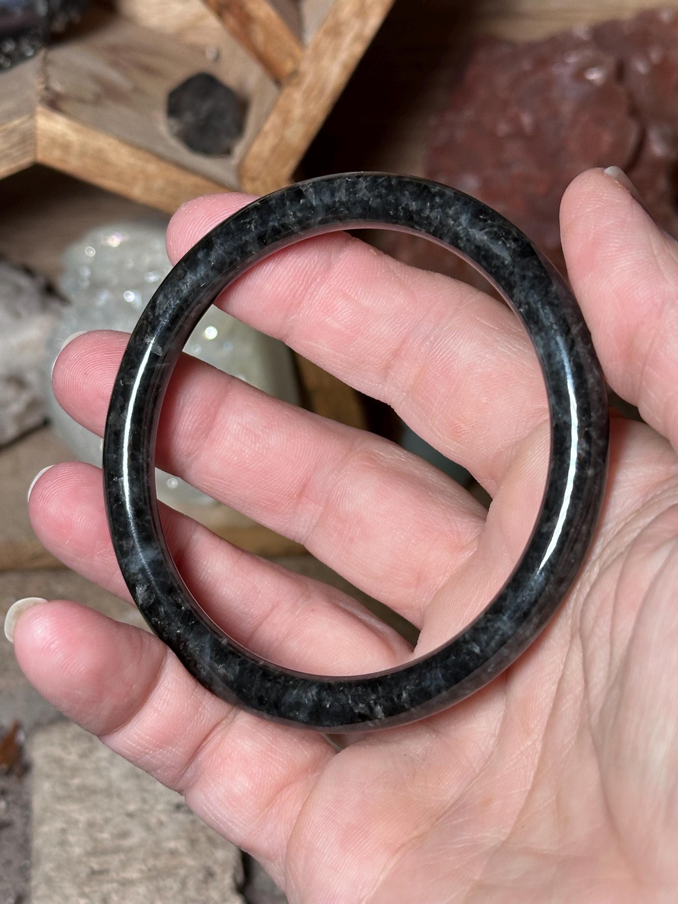Black with gray spots wuji bangle. 61.9mm