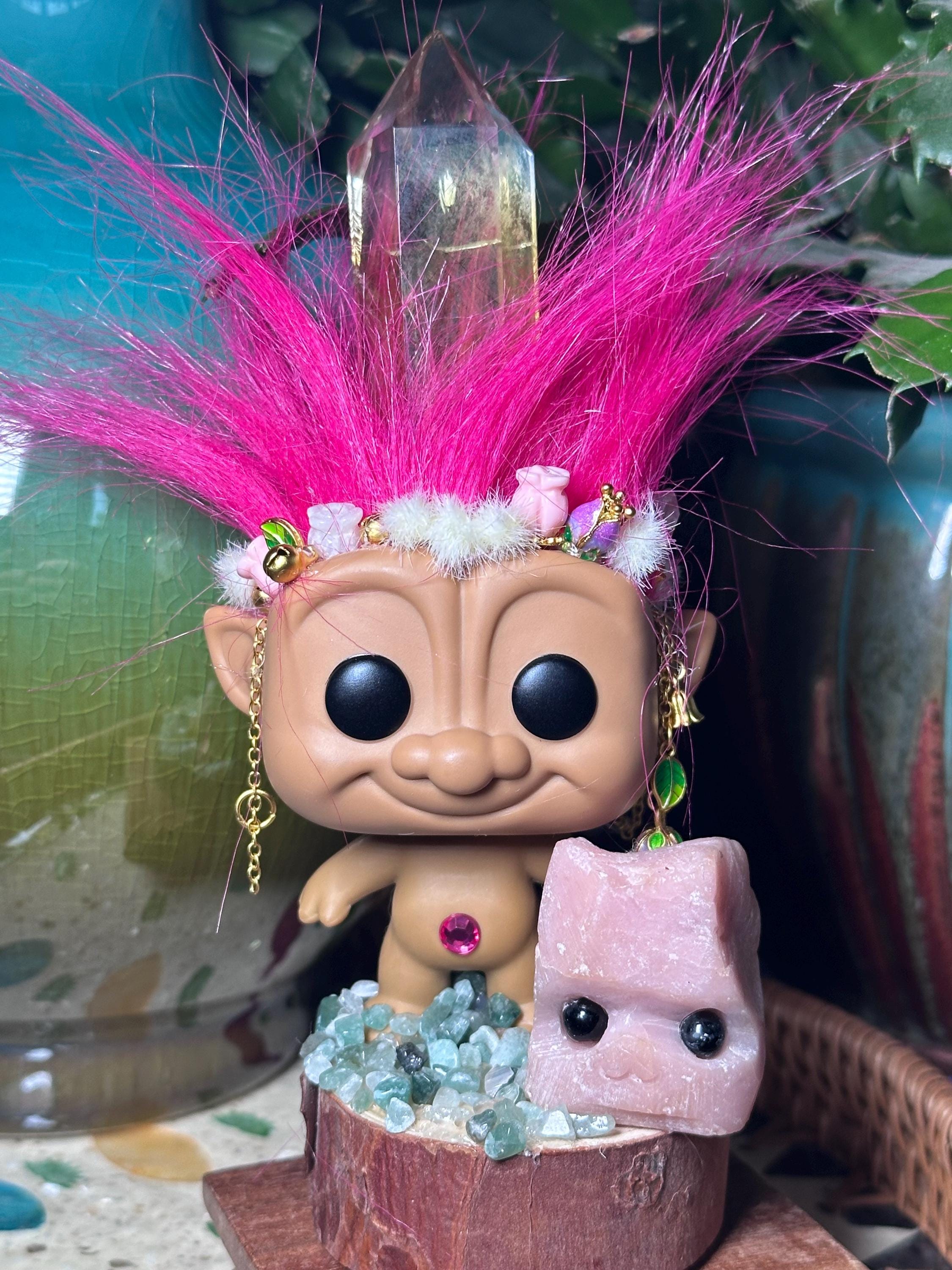 Citrine point troll doll, pink opal Rick pet. Hand made one of a kind