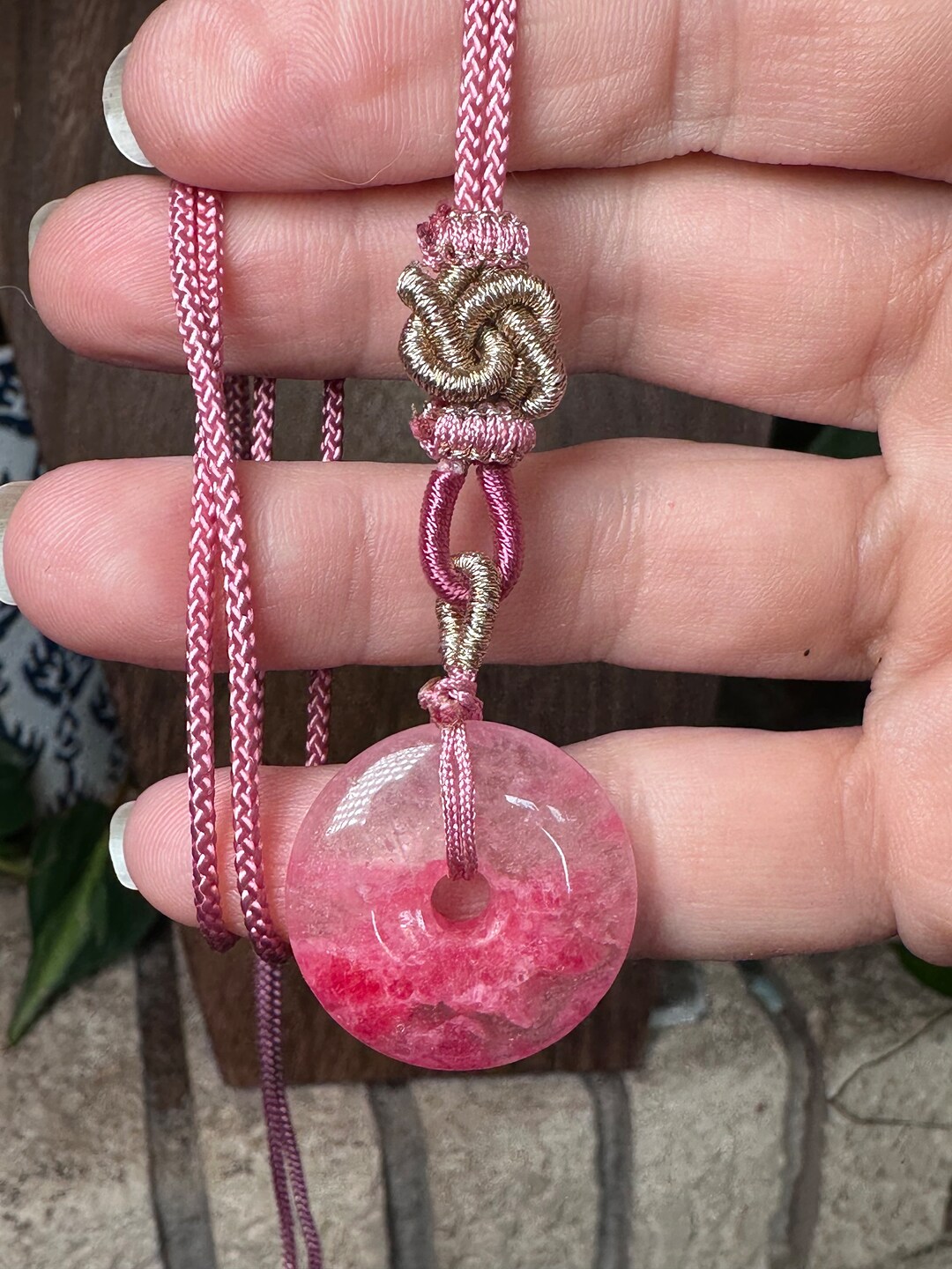 Ice Rhodonite Donut on Adjustable Cord Necklace - Etsy