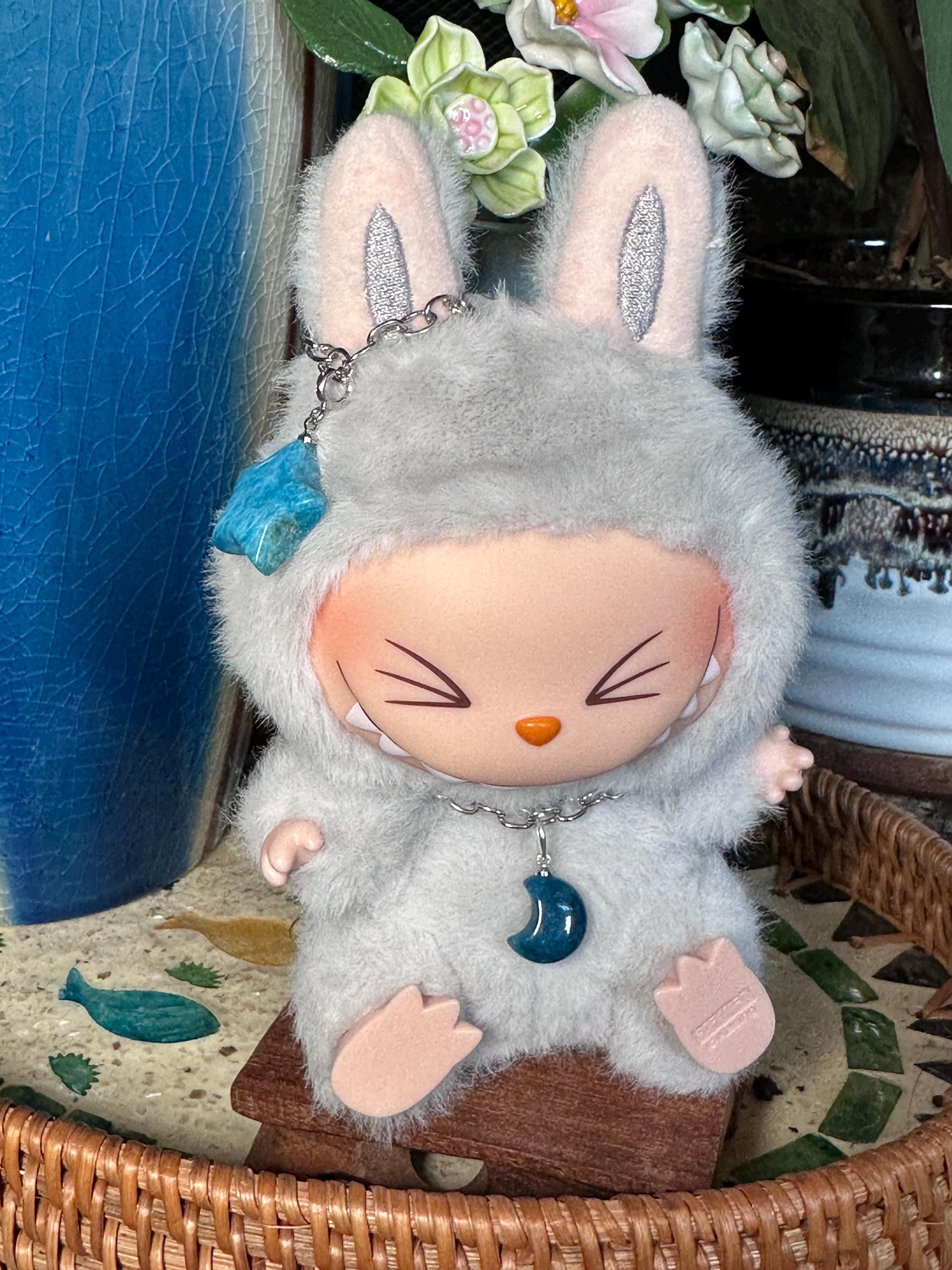 Blue apatite moon and star Jewelry for labubu. Doll Not included. necklace and ear ring