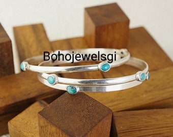 3 Set Turquoise Gemstone Bangle, Statement Bangle, Handmade Bangle, 925 Silver Bangle, Boho Bangle,Dainty Bangle,Women Bangle,Gift For Women