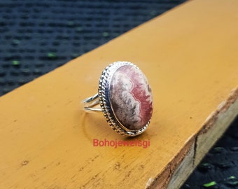 Anillo de rodocrosita, anillo de plata 925, anillo de piedra preciosa, anillo hecho a mano, anillo boho, anillo delicado, anillo de mujer, rodocrosita natural, regalarla