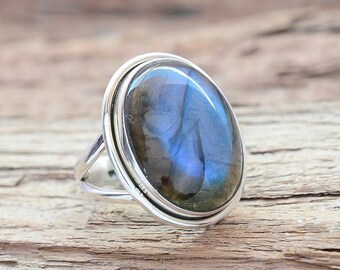 Natuurlijke labradoriet, statement ring, labradoriet ring, 925 zilveren ring, handgemaakte ring, labradoriet sieraden, Boho ring, edelsteen ring