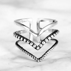 Triple Chevron Ring, Boho Ring, Sterling Silver Ring for Women, Statement Thumb Ring, Bohemian Jewelry, Solid 925 Silver Ring, Handmade Ring