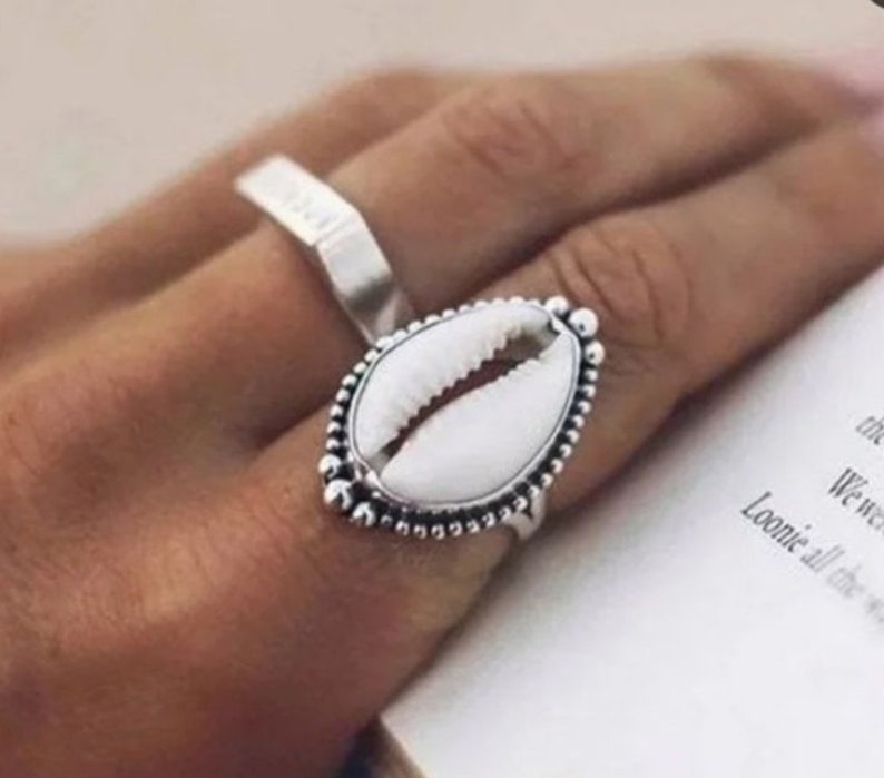 Cowrie Shell Ring, Stone Ring, 925 Sterling Silver, Women Ring, Dainty Ring, Natural Shell, Gemstone Ring, Statement Ring, Cowrie Jewelry image 1