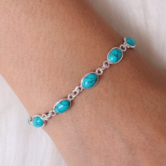 Natural Turquoise Tube Stone Beaded Bracelet Blue Stone Leather Braided  Bracelet | eBay