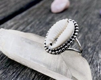 Cowrie Shell Ring, 925 Sterling Silver Ring, Handmade Ring, Cowrie Ring, Statement Ring, Popular Boho Ring, Stacking Ring, Perfect Ring