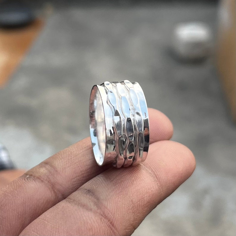 Spinner Ring, Worry Ring, Sterling Silver Ring for Women, Boho Chunky Ring, Wide band Fidget Ring, Ethnic Ring,Handmade Ring,Meditation Ring image 2