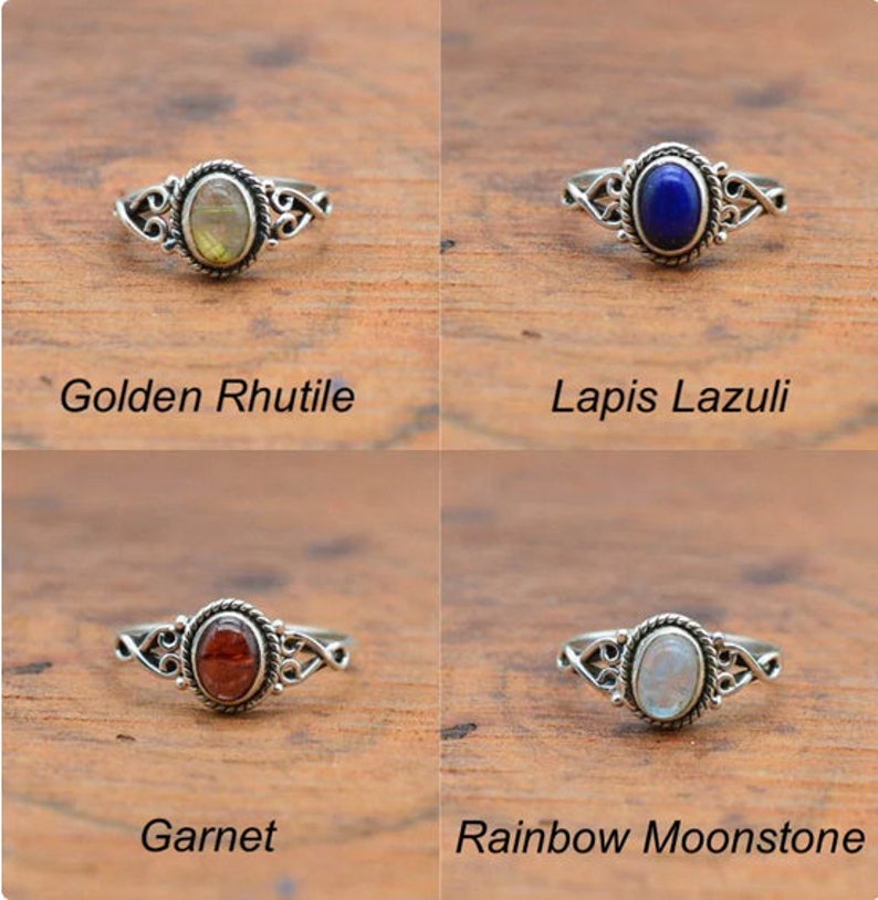 925 Sterling Silver Moonstone / Onyx / Tiger's Eye / Chalcedony / Turquoise / Moonstone / Amethyst Natural Crystal Designer Silver Ring zdjęcie 6