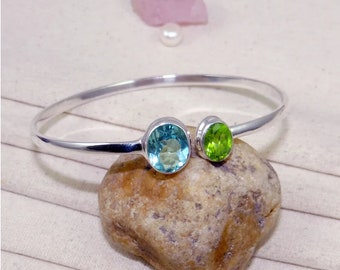 Peridot Bangle, Blue Topaz Bangle, Handmade Bangle, Dainty Bangle, Gemstone Bangle, 925 Sterling Silver Bangle, Stone Bangle, Women Bangle