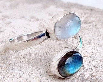 Moonstone, Labradorite Ring, 925 Silver Ring, Handmade Ring, Gemstone Ring, Statement Ring, Adjustable Ring, Promise Ring, Women Ring