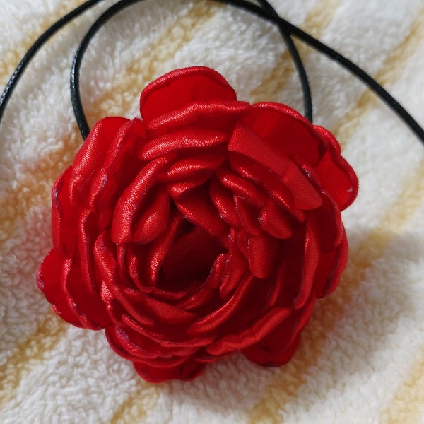 Necklaces with flowers, fabric flower, faux leather flowers, denim flowers. Gift for her. Fabric jewelry. Choker with rose.