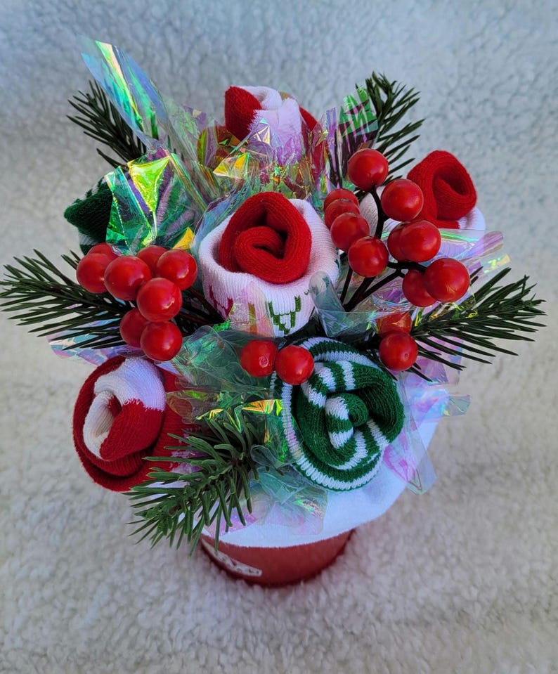 Baby Sock Bouquet, New Mom Hospital Gift, Newborn Essentials Arrangement Red