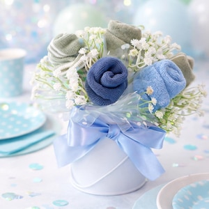 Baby Sock Bouquet, New Mom Hospital Gift, Newborn Essentials Arrangement Blue