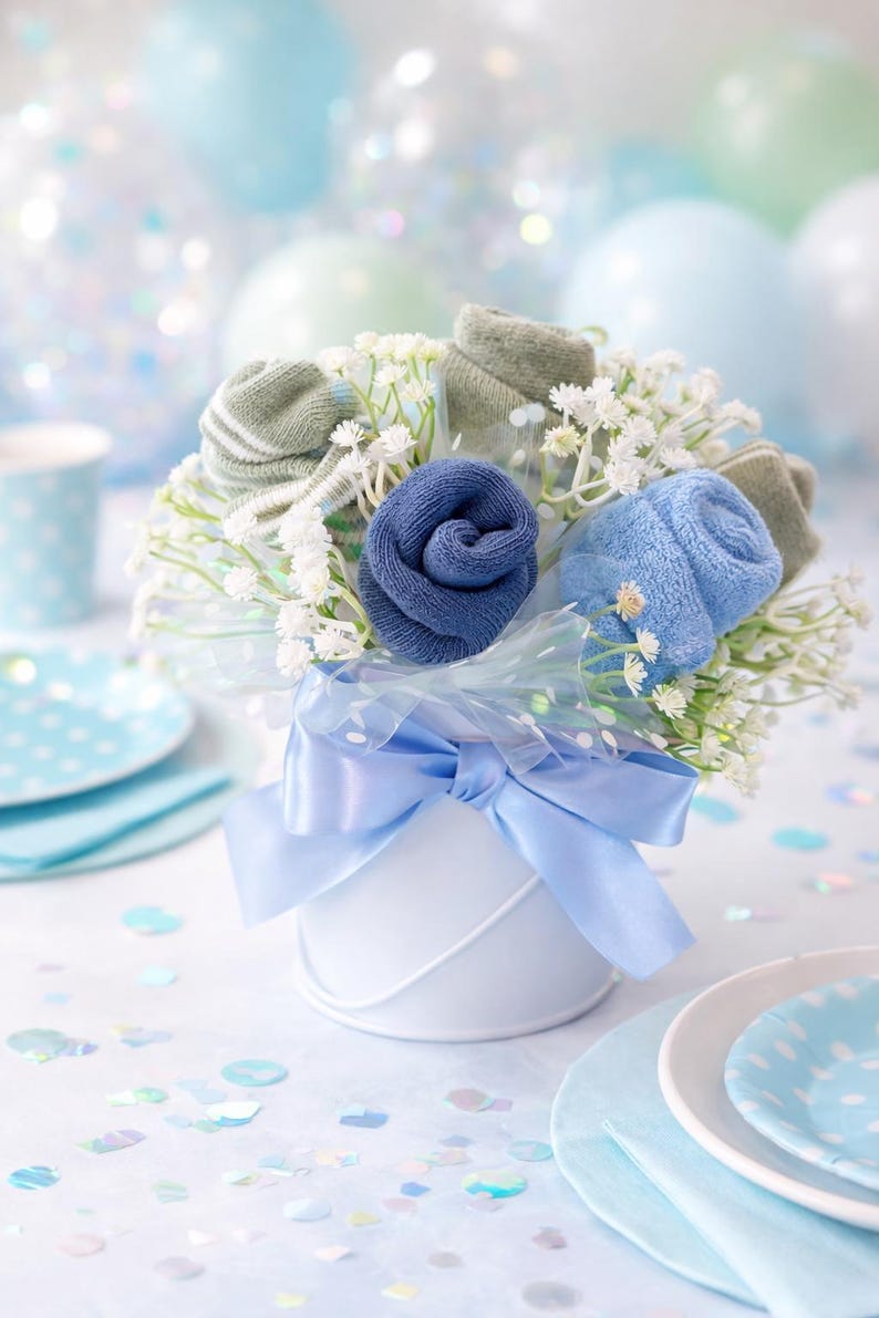 Baby Sock Bouquet, New Mom Hospital Gift, Newborn Essentials Arrangement Blue