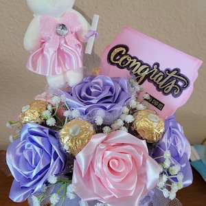 Eternal ribbon rose bouquet. Gifts for Mother&#39;s day, for graduates. Birthday gift. Eternal rose bouquet. Red ribbon rose.