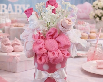Deluxe Baby Bouquet Gift Set: Socks, Washcloths and Blanket. New Mom present. Layette Bouquet.