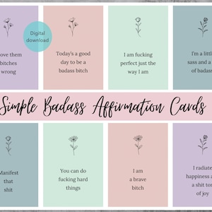 Druckbare einfache Badass Affirmationskarten - Fluch Affirmationskarten - Erwachsene Affirmationskarten - Digitale Fluchkarten - Fluchen hilft