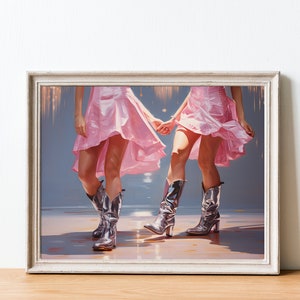 Cowgirl Disco Poster, Retro Wall Print, 1950s Aesthetic Painting, Downloadable Art, Girly Pink Apartment Painting, Vintage Print