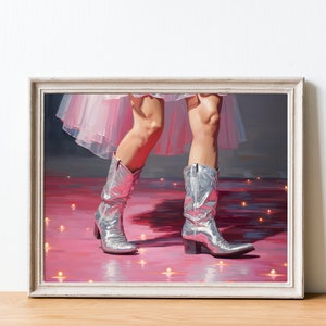Retro Western Wall Print, Cowgirl Disco Poster, 1950s Aesthetic Painting, Downloadable Art, Girly Pink Apartment Painting, Vintage Print