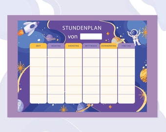 Space timetable for school children - gift for starting school - printable PDF