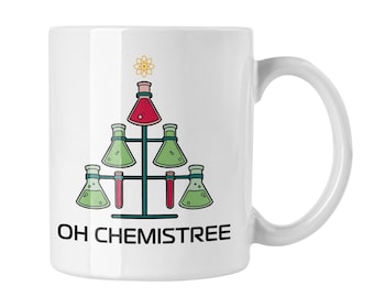 Taza divertida de química // Idea de regalo para nerds, químicos, físicos, técnicos de laboratorio, ciencias naturales // Taza navideña OH CHEMISTREE