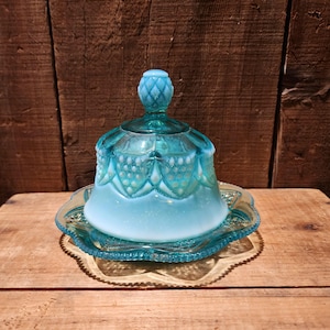 Vintage Mosser Turquoise Butter Dish