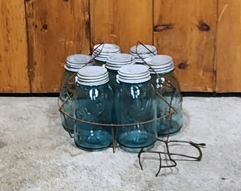 Antique Ball Canning Jars and Carrier