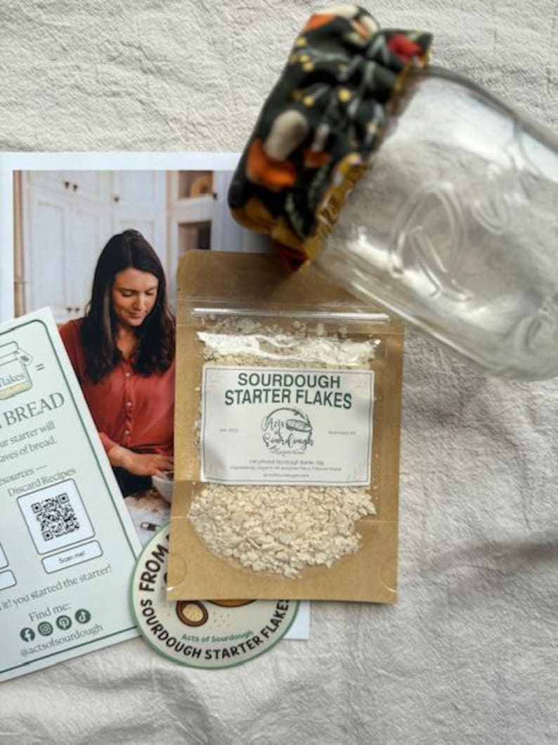 Beginner Sourdough Starter Kit with Starter Flakes, Recipe Guide, and Jar Cover bild 2