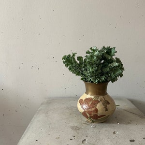 Brass enamelled Vintage Vase || Asian home decoration || Small vase brown beige gold