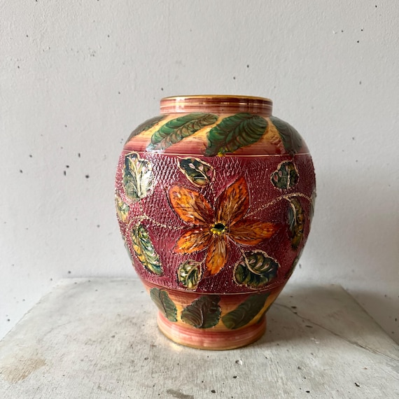 引取限定】花柄金箔装飾の蓋付き陶器壺 高さ1m 蓋付茶器揃 金花詰/幸洋