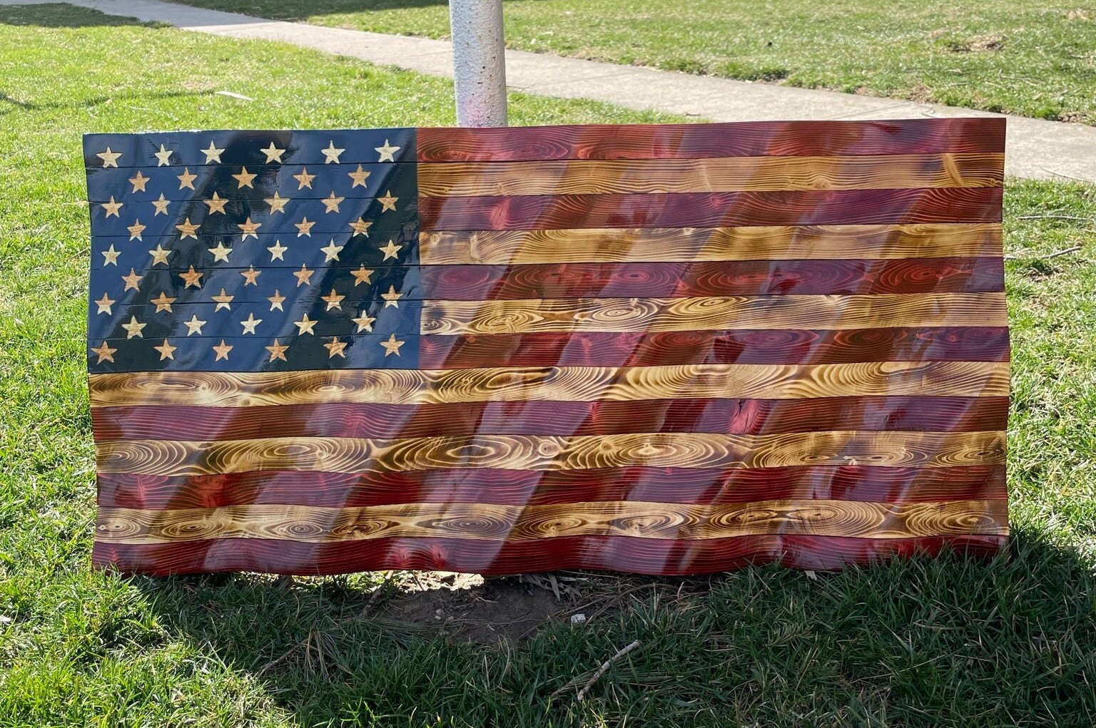 Wavy Wooden American Flag Rustic Flag Classic American Flag Etsy