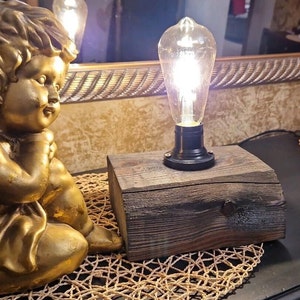 Table lamp wood selfmade vintage