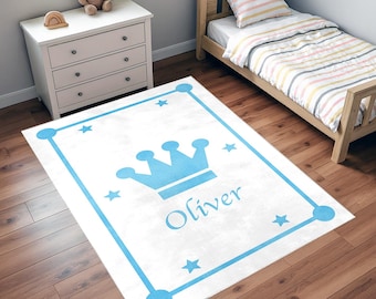 Alfombra infantil con corona personalizada, alfombra infantil con nombre personalizado, decoración para habitación de niño príncipe