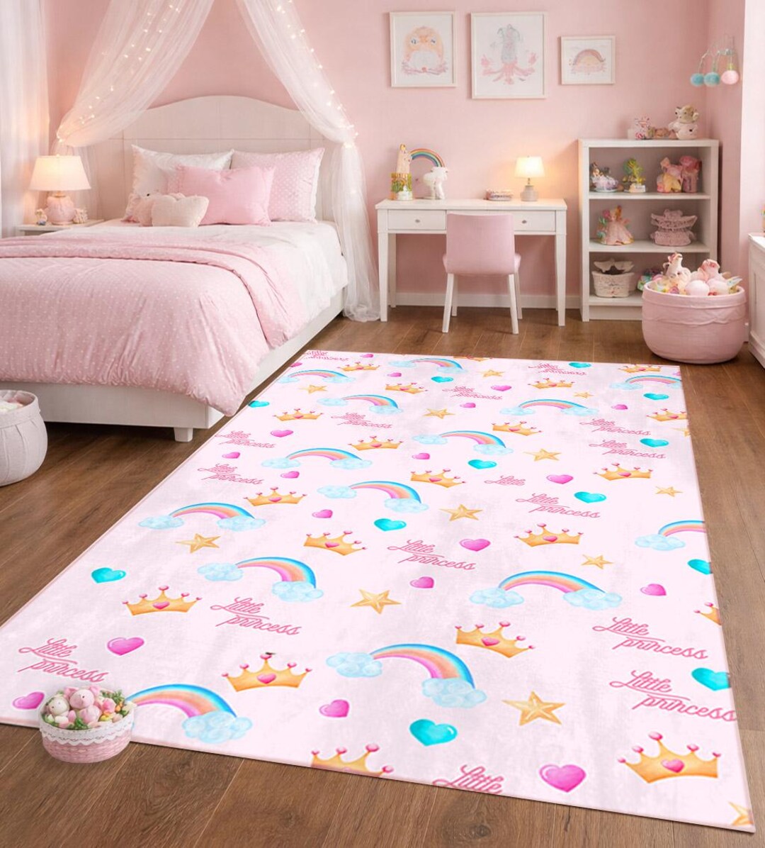 Princess Area Rug Princess Nursery Area Rug - Rainbow Crown Kids Room Rug - Pink Little ...
