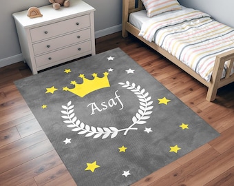 Alfombra personalizada con nombre de corona, alfombra para habitación infantil de príncipe, decoración personalizada para guardería infantil