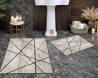 Juego de alfombras de baño geométricas: diseño minimalista moderno, poliéster antideslizante