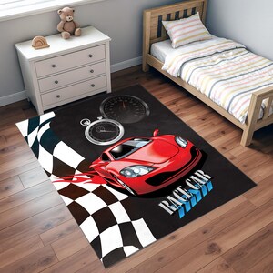 Kids Racing Car Rug: Washable Bamboo Plush Play Mat