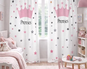 Cortinas personalizadas con corona de princesa y estrellas, cortinas para la habitación infantil, decoración para la habitación de niñas