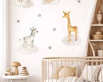Calcomanías de pared de animales de safari para decoración de habitación de bebé, despegar y pegar