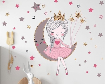 Calcomanía de pared Princesa Luna, decoración para habitación de bebé niña, despegar y pegar