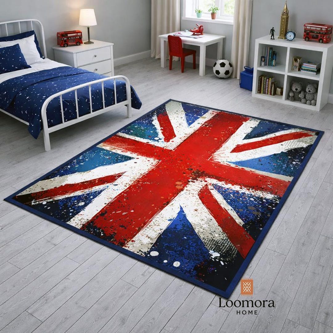 Union Jack Area Rug, British Flag Floor Carpet, Vintage UK Flag Room ...