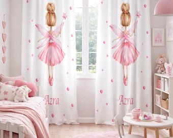 Cortinas personalizadas de hadas para niña, cortinas rosas de princesa para habitación infantil, decoración para dormitorio infantil.