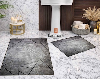 Alfombra de baño geométrica moderna - Juego de alfombrillas de inodoro de lujo - Decoración minimalista para el baño