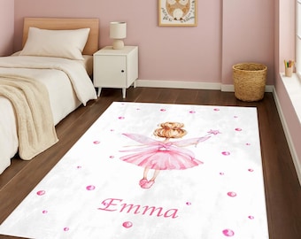 Alfombra de hadas personalizada con nombre – Alfombra rosa para habitación de niña