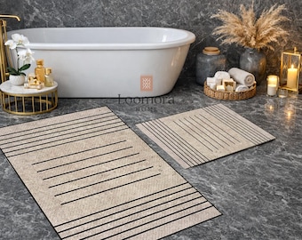 Alfombra de baño moderna a rayas - Juego de alfombrillas de baño de lujo - Decoración minimalista para el baño