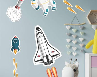 Calcomanías de pared para habitación de bebé, astronauta, cohete, planetas, decoración espacial para habitación de bebé niño
