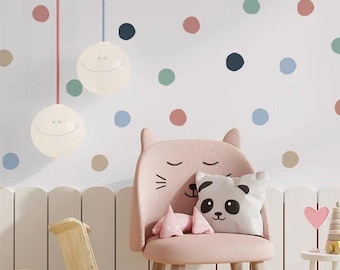 Calcomanías de pared de lunares pastel para guardería, decoración de habitación de bebé, despegar y pegar